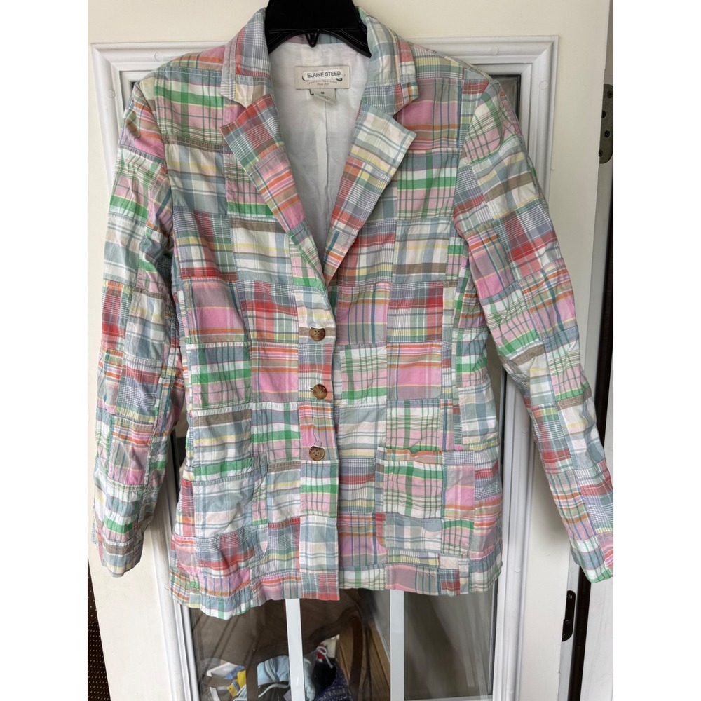 Orvis vtg Patchwork pastel Multi-Colored 1-Button Blazer Jacket 10 preppy Ivy lg